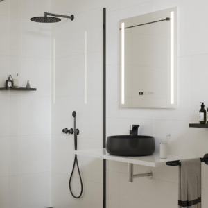 LED illuminated mirror with infrared heating panel