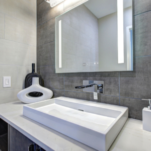 LED illuminated mirror with infrared heating panel